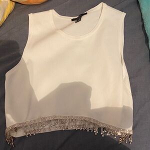 Elegant White Sleeveless Top with Beaded Fringe cropped size large